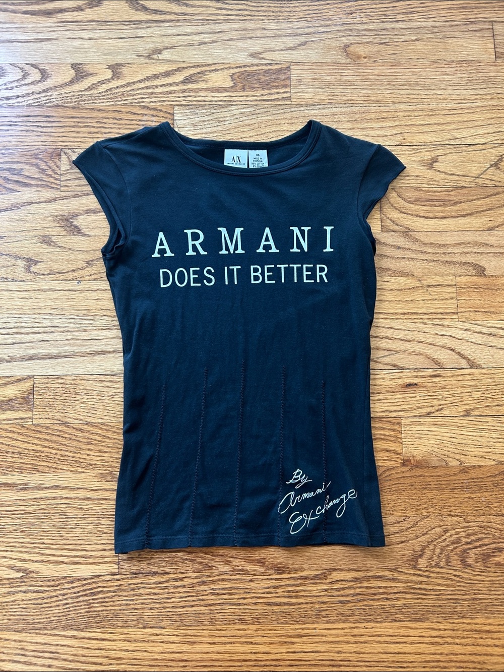 Armani Exchange Vintage Black Tee with 'Armani Does It Better' Graphic XS